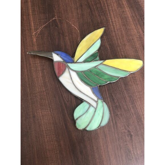 Vintage Stained Glass Large Hummingbird Heavy Vibrant - Picture 1 of 7